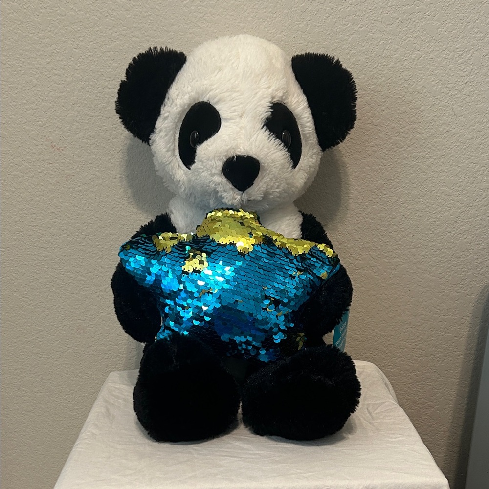Charming Panda Plush with Blue and Gold Sequin Star